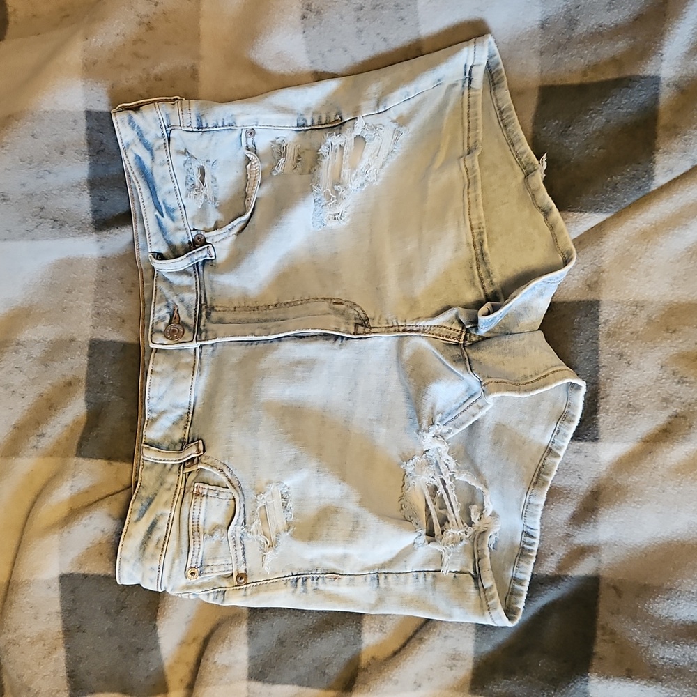 American Eagle Super Stretch Hi-Rise Shortie Distressed AEO‎ Denim Shorts 12